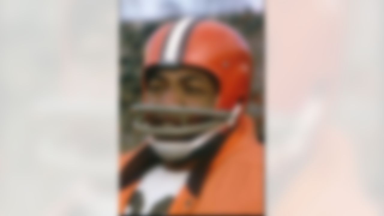 In this undated photo, running back Jim Brown is shown wearing the Brown's original uniform. The Browns are going back to their original colors for their facemasks and shoes. The team wore gray facemasks and black shoes until they switched to white in 1975. (Cleveland Browns)