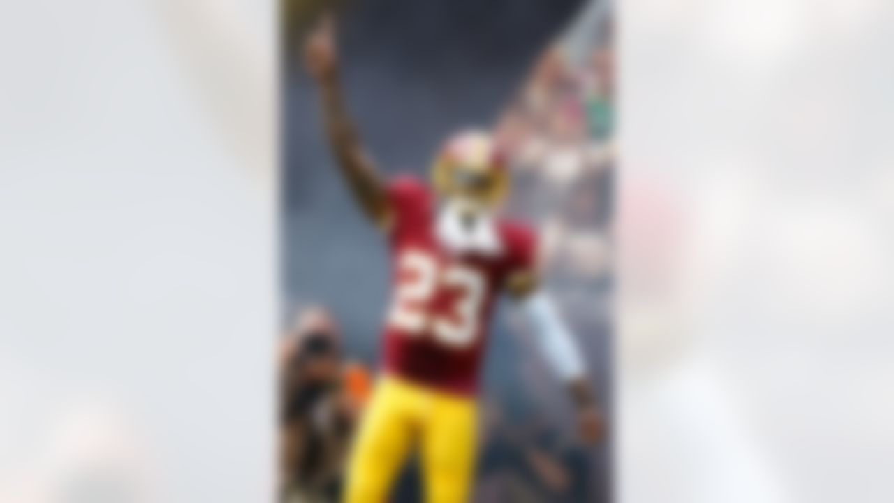 Washington Redskins cornerback DeAngelo Hall (23) enters the field prior to an NFL football game against the St. Louis Rams at FedEx Field on Sunday, Sept. 20, 2015 in Landover, Maryland.