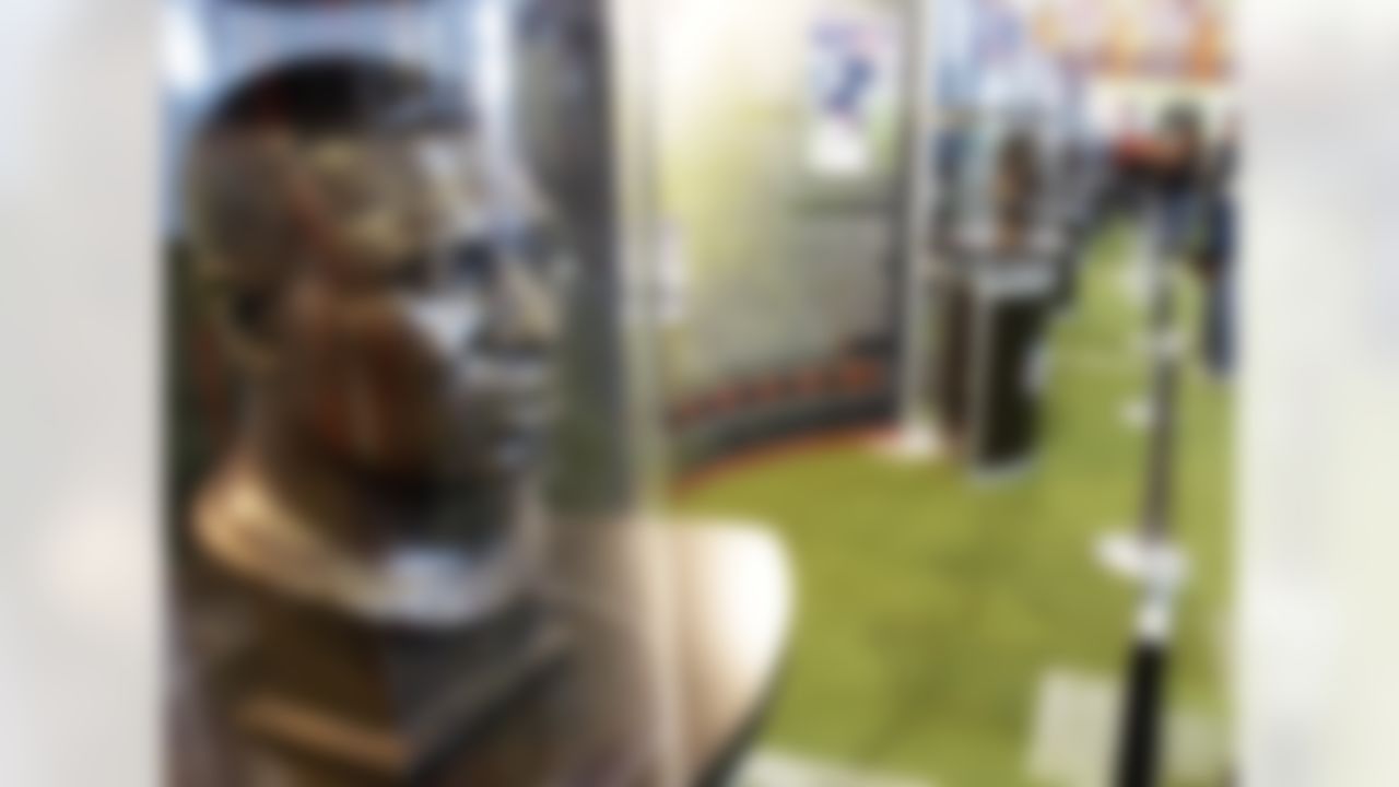 Former Cleveland Browns' Marion Motley's bust rests in Heritage Hall before an NFL football game between the Cleveland Browns and the New England Patriots Sunday, Nov. 7, 2010, in Cleveland. Heritage Hall honors Cleveland Browns history and tradition. (AP Photo/Tony Dejak)