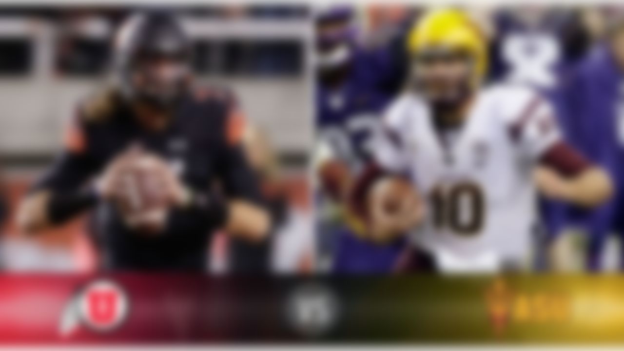 Details: Saturday, 11 p.m. ET, FOX Sports 1
The skinny: Only diehard Utes and Sun Devils fans thought these two teams would be playing for the Pac-12 South title at this point in the season, but that's where we are entering a game that should go final just as the rest of the country is ending Daylight Saving Time. Arizona State quarterback Taylor Kelly (above) looked a little shaky during his first start back from injury, and things won't get any easier against a tough defense. Utah QB Travis Wilson (above), hopes to build off a game-winning drive from the week before.
Game picks:
Brandt: Arizona State, 31-30
Brooks: Arizona State, 24-20
Jeremiah: Arizona State, 24-23
Fischer: Arizona State, 31-25
Goodbread: Arizona State, 23-20
Huguenin: Arizona State, 27-20