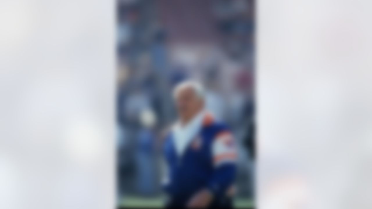 Defensive coordinator Ernie Stautner of the Denver Broncos on the field prior to his team taking on the Los Angeles Raiders in the 1993 AFC Wild Card Game at the Los Angeles Memorial Coliseum on January 9, 1994 in Los Angeles, California. (National Football League)