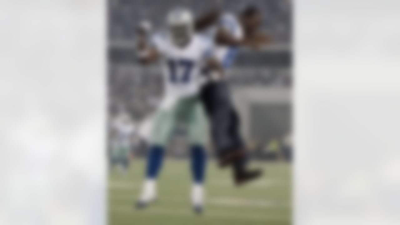 Dallas Cowboys wide receiver Dwayne Harris (17) and wide receiver Dez Bryant (88) celebrate Harris' touchdown against the St. Louis Ram during the first half of a preseason NFL football game, Saturday, Aug. 25, 2012 in Arlington, Texas. (AP Photo/Brandon Wade)