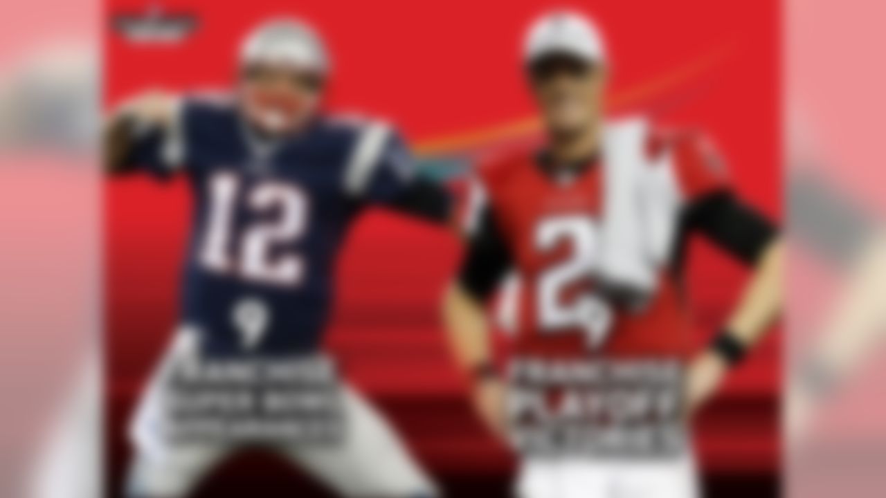 The Patriots have as many Super Bowl appearances (9) as the Falcons have playoff wins (9) in their respective franchise histories.