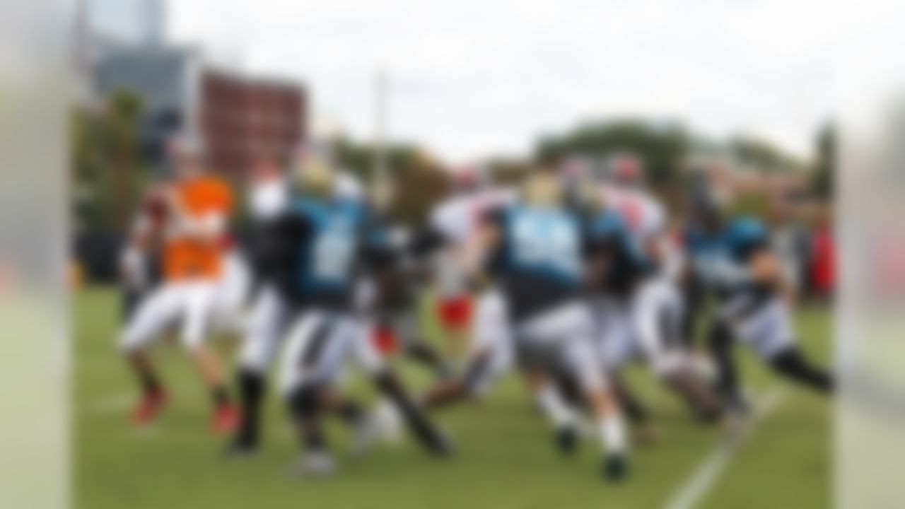 Tampa Bay Buccaneers quarterback Mike Glennon (8) looks to pass during a combined training camp with the Jacksonville Jaguars at the Florida Blue Health and Wellness Practice Fields, August 17th, 2016 in Jacksonville,FL. (Logan Bowles/NFL)