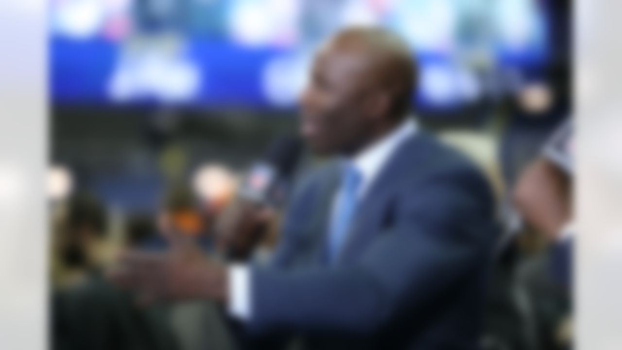 Former Denver Broncos running back Terrell Davis during the Super Bowl XLVIII Media Day at the Prudential Center on Tuesday, January 28, 2014 in Newark, NJ. (Ben Liebenberg/NFL)