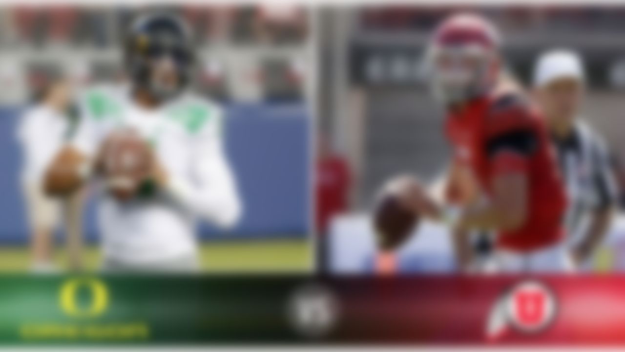 Details: Saturday, 10 p.m. ET, ESPN
The skinny: The biggest remaining obstacle to a Pac-12 title and berth in the College Football Playoff for Oregon? It just might be a trip to Salt Lake City to play Utah. The Ducks might be primed for a letdown game following their big win over Stanford. Heisman favorite Marcus Mariota (above) will have his hands full dealing with a fearsome pass rush and stingy defense. If the Utes have any chance of winning, they'll need better play out of quarterback Travis Wilson (above), who has been uneven yet manages to remain the only signal-caller in the FBS, among qualifiers, who hasn't thrown an interception.
Game picks:
Brandt: Oregon, 33-30
Brooks: Oregon, 30-24
Jeremiah: Oregon, 35-24
Fischer: Oregon, 35-17
Goodbread: Oregon, 30-13
Huguenin: Oregon, 38-27