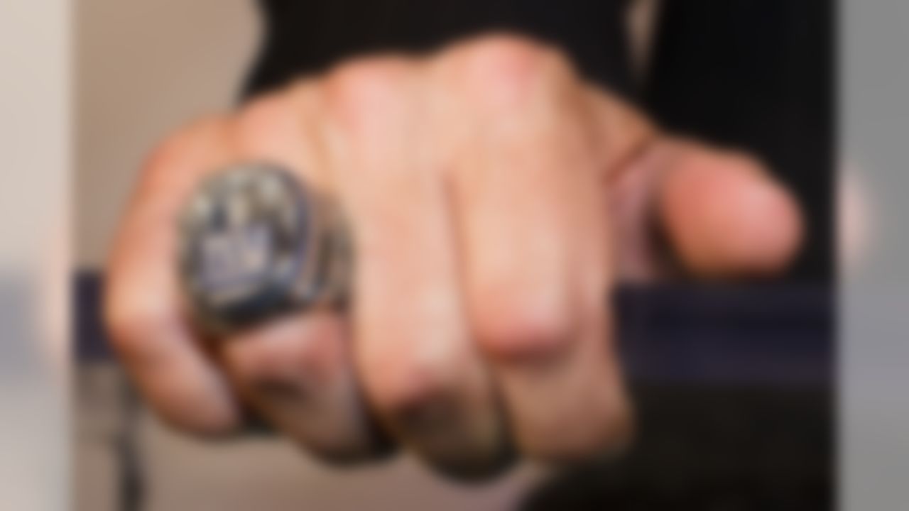 New York Giants co-owner John Mara wears his Super Bowl XLVI ring while speaking to reporters at Tiffany&Co., Wednesday, May 16, 2012, in New York. The Giants defeated the New England Patriots 21-17 in NFL football's Super Bowl XLVI to attain their fourth championship in franchise history. (AP Photo/John Minchillo)