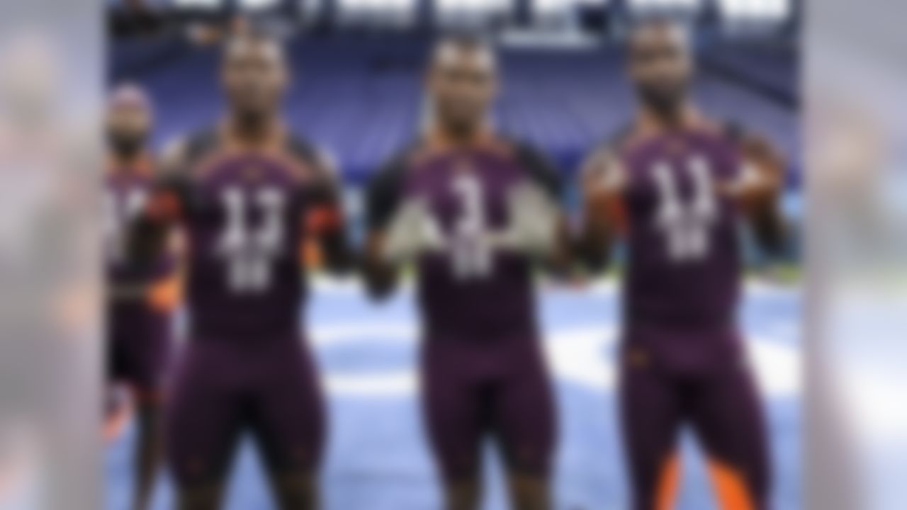 South Carolina defensive back Rashad Fenton, Georgia defensive back Deandre Baker, and Texas defensive back Davante Davis during the 2019 Scouting Combine,Monday, Mar. 4, 2019 in Indianapolis.