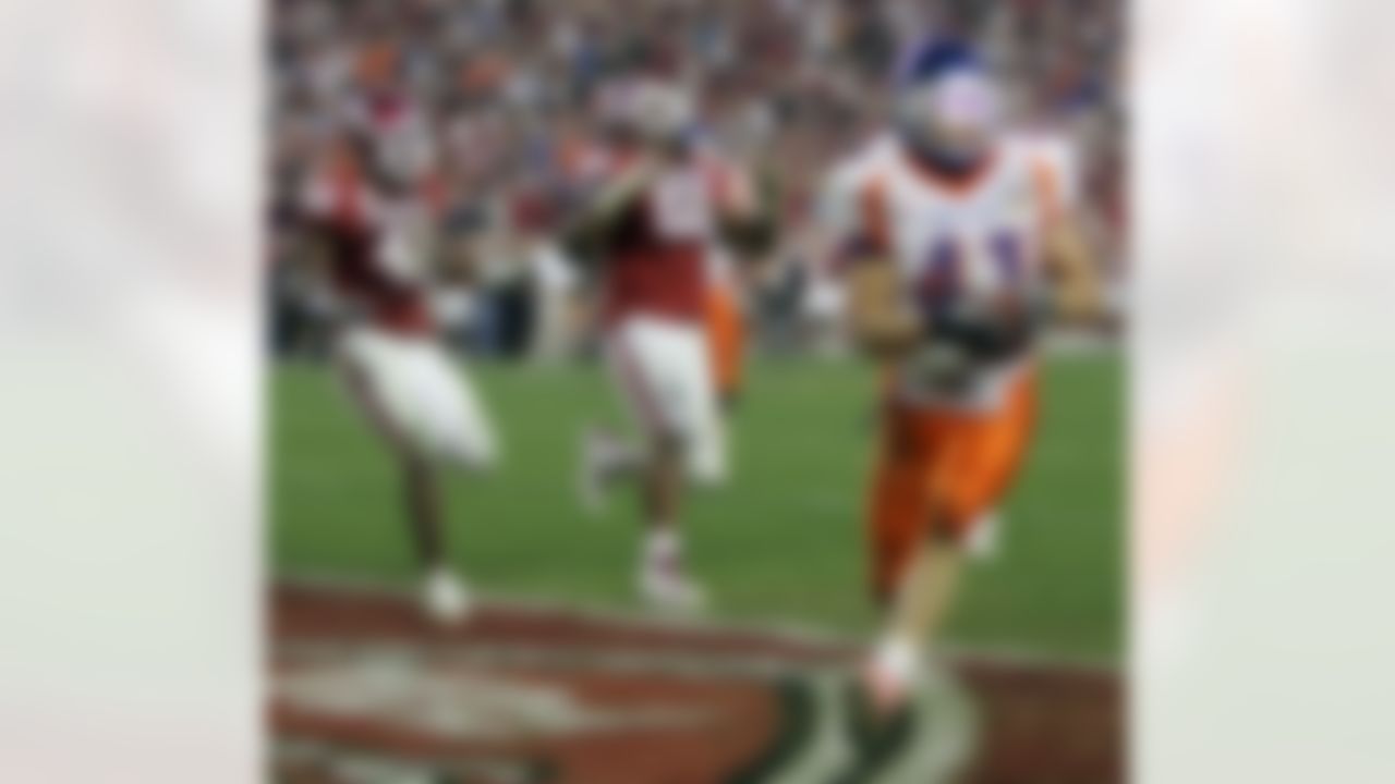 Ian Johnson made national headlines while at Boise State when he scored the game-winning two point conversion during overtime of the 2007 Fiesta Bowl.
Video: On the Fringe, Ian Johnson
(AP Photo/Ross D. Franklin)