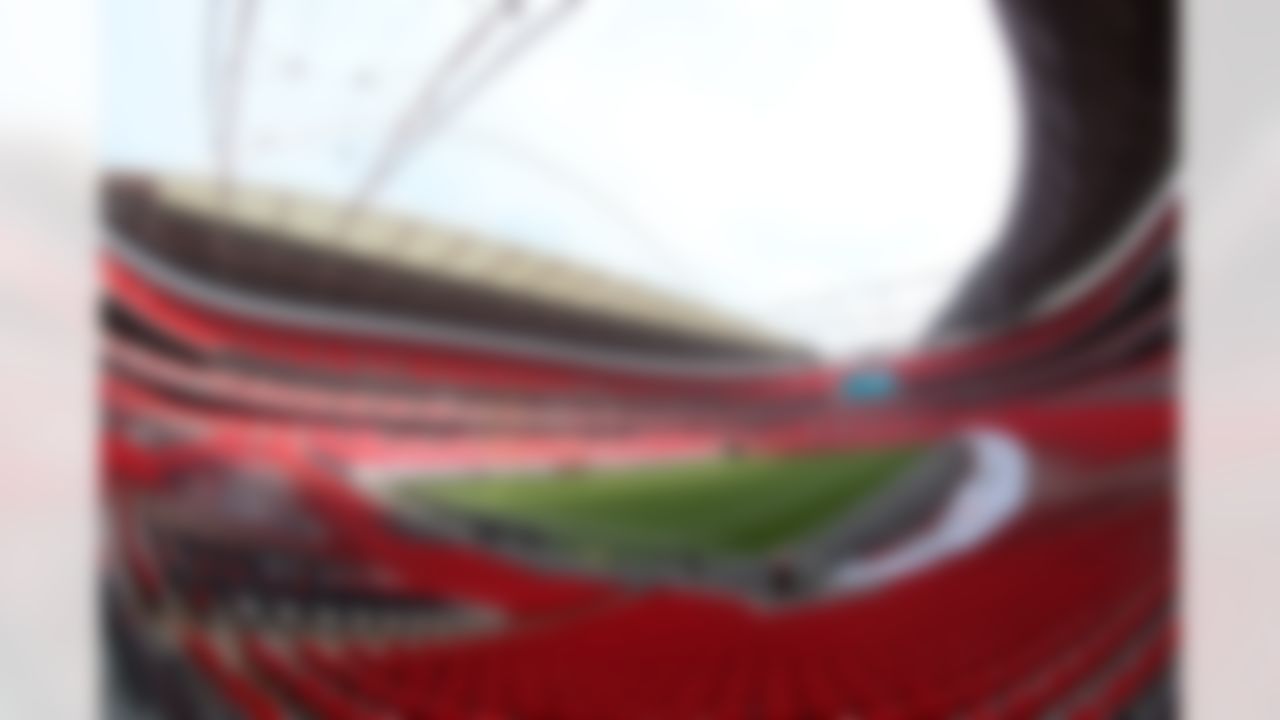 Wembley Stadium in London is prepared for the NFL International Series. The Miami Dolphins play the Oakland Raiders on Sunday. (Dave Shopland/NFL)