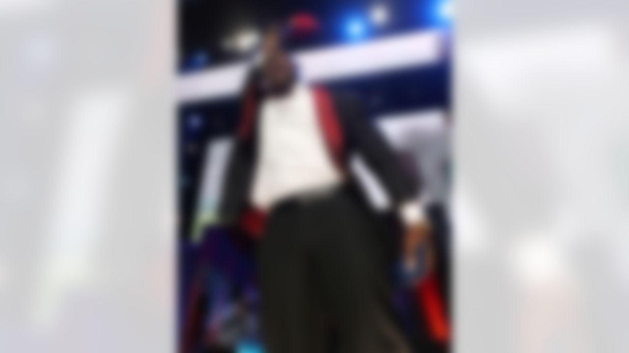 Mississippi State defensive tackle Chris Jones celebrates on the stage after being selected by the Kansas City Chiefs during the 2016 NFL Draft at the Auditorium Theatre on Thursday, April 28, 2016 in Chicago. (Perry Knotts/NFL)