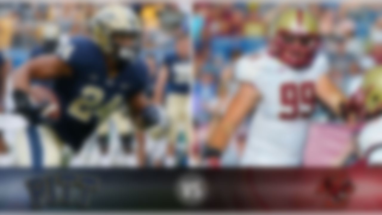 The skinny: An early-season ACC game should be a good gauge as to each teams' relative strengths. Pitt's offense is based around two sophomores, RB James Conner (above) and WR Tyler Boyd, who has a dislocated finger but still is expected to start. Conner also will see time at defensive end. FS Ray Vinopal is Pitt's defensive headliner. BC will use a tailback-by-committee approach this season, and senior C Andy Gallik is the best offensive lineman. BC's defense is a question mark, but keep an eye on senior DE Brian Mihalik (above), whose size stands out.
Game picks:
Brandt: Pittsburgh, 27-21
Brooks: Pittsburgh, 21-17
Jeremiah: Pittsburgh, 31-24
Fischer: Pittsburgh, 35-20
Goodbread: Pittsburgh, 21-13
Huguenin: Pittsburgh, 24-16