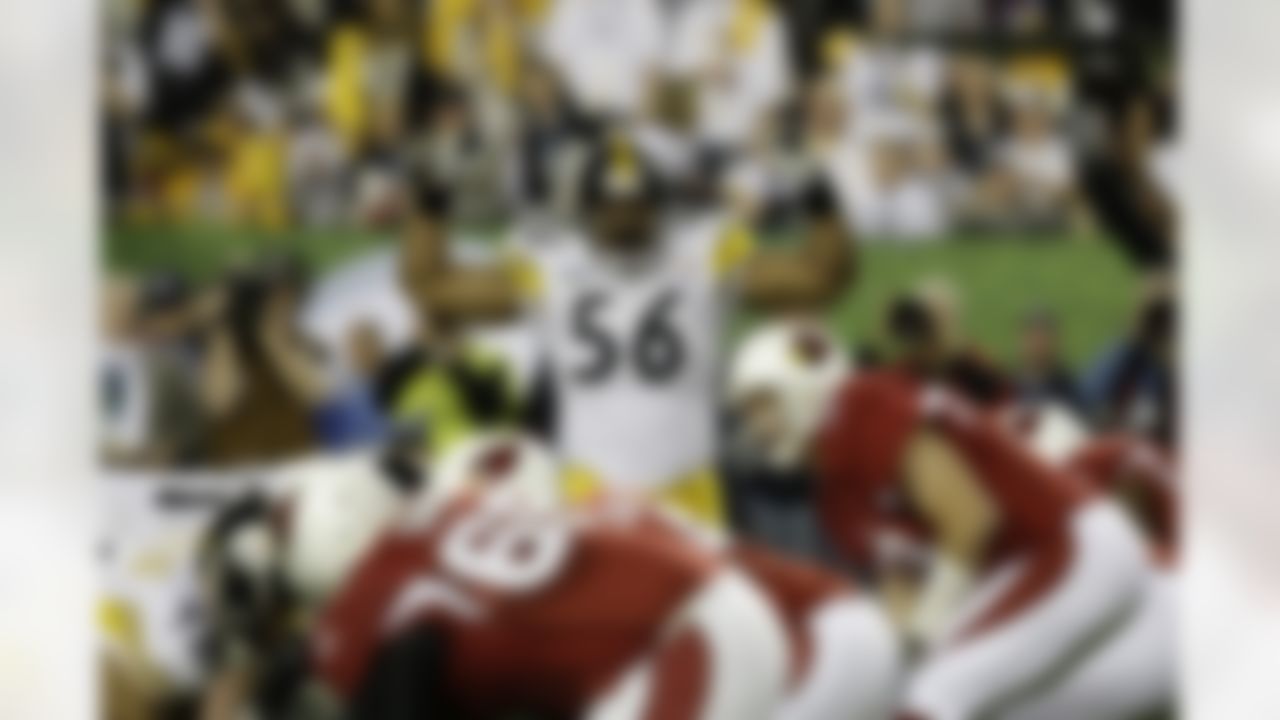 Pittsburgh Steelers linebacker LaMarr Woodley (56) during the NFL Super Bowl XLIII football game, Sunday, Feb. 1, 2009, in Tampa, Fla. (AP Photo/Ross D. Franklin)