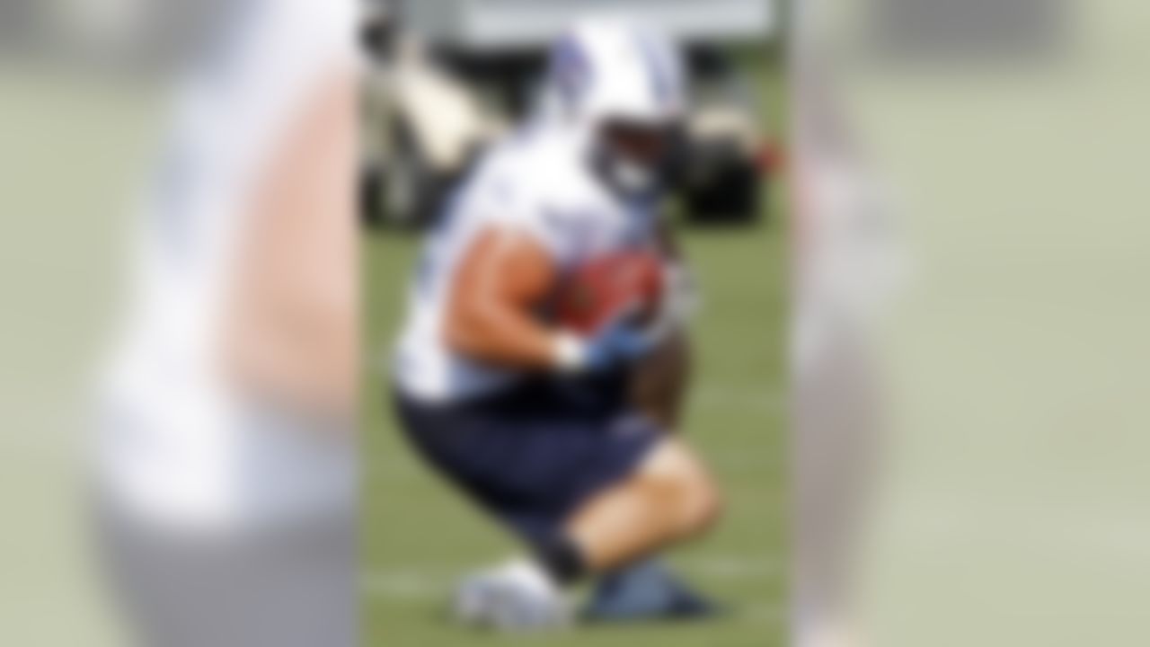 Tennessee Titans fullback Collin Mooney during NFL football camp at Titans' headquarters Saturday, July 28, 2012 Nashville, Tenn. (AP Photo/Wade Payne)