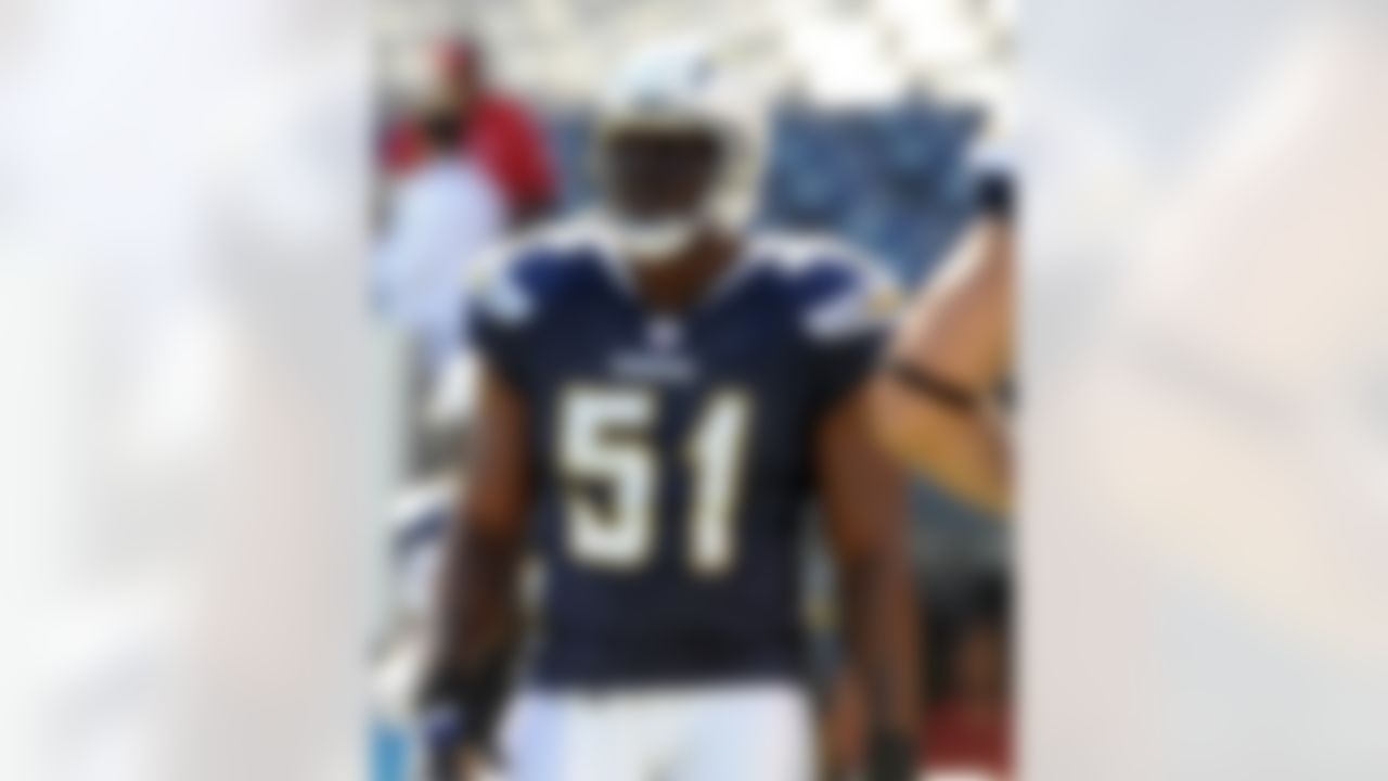 August 11, 2011; San Diego, CA, USA; San Diego Chargers linebacker Takeo Spikes (51) prior to the game against the Seattle Seahawks at Qualcomm Stadium. Mandatory Credit: Christopher Hanewinckel-US PRESSWIRE