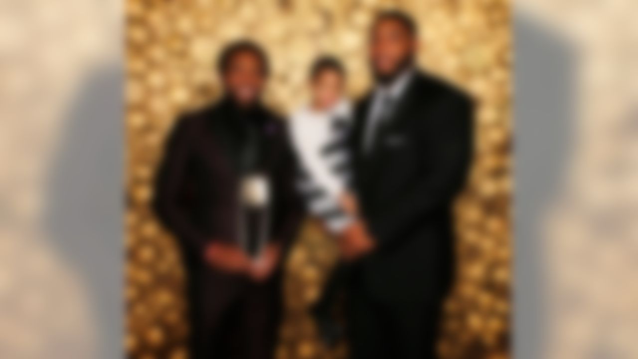 Kansas City Chiefs strong safety Eric Berry poses for a photo backstage with Leah Still and Cincinnati Bengals defensive tackle Devon Still during the NFL Honors awards show at the Bill Graham Civic Auditorium on Saturday, Feb. 6, 2016 in San Francisco. (Ben Liebenberg/NFL)