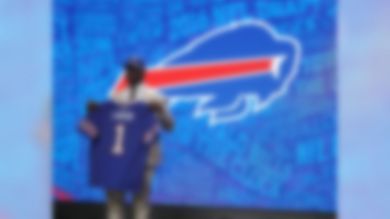 Clemson defensive end Shaq Lawson holds up his jersey after being drafted by the Buffalo Bills during the 2016 NFL Draft at the Auditorium Theatre on Thursday, April 28, 2016 in Chicago. (Perry Knotts/NFL)