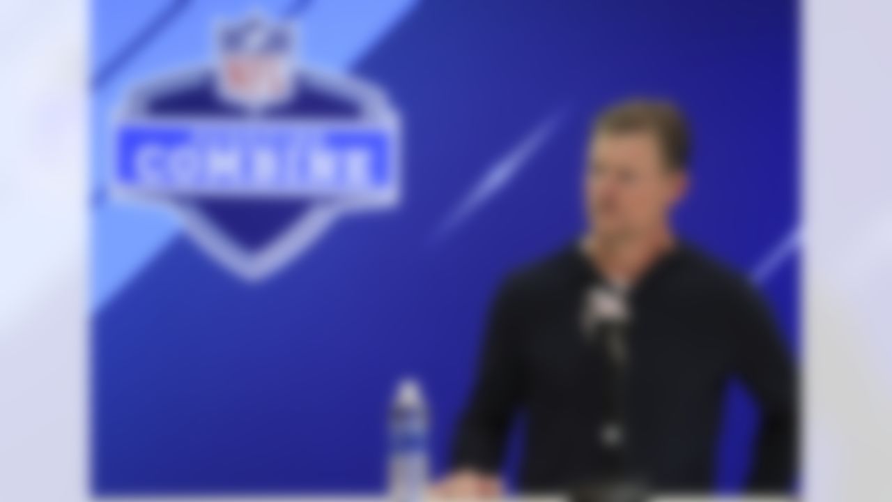 Los Angeles Rams general manager Les Snead speaks during a press conference on Thursday, March 1, 2018 in Indianapolis.
