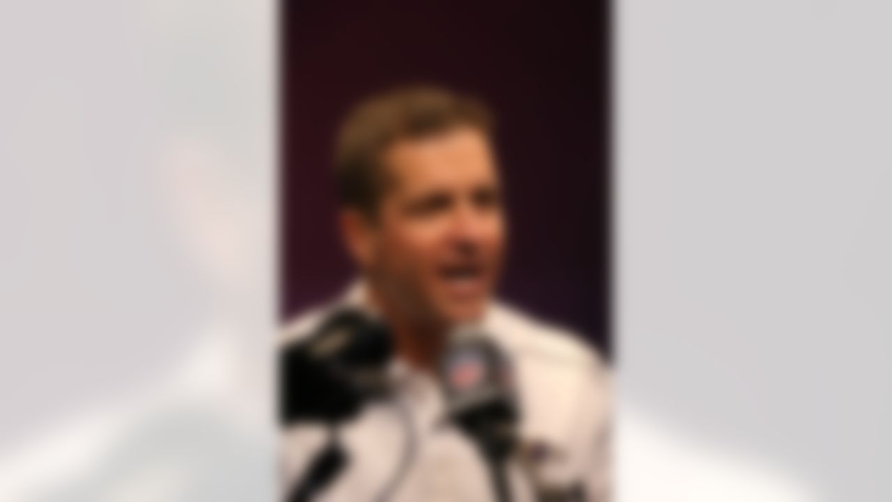 Baltimore Ravens head coach John Harbaugh talks with the media during the Super Bowl XLVII Media Day at the Superdome on Tuesday, January 29, 2013 in New Orleans, LA. (Ben Liebenberg/NFL)