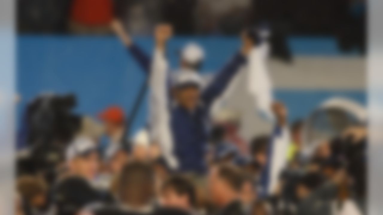 Head coach Tony Dungy of the Indianapolis Colts is held-up on the shoulders of his assistant coaches as he celebrates a 29-17 win over the Chicago Bears in Super Bowl XLI on February 4, 2007 at Dolphin Stadium in Miami Gardens, Florida. (AP Photo/DavidDrapkin)