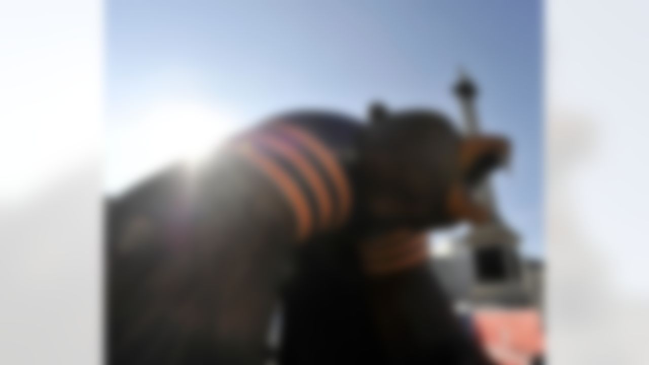 An inflatable Chicago Bears mascot watches over the crowd during the NFL fan rally in Trafalgar Square, London on October 22, 2011 (Sean Ryan/NFL)
