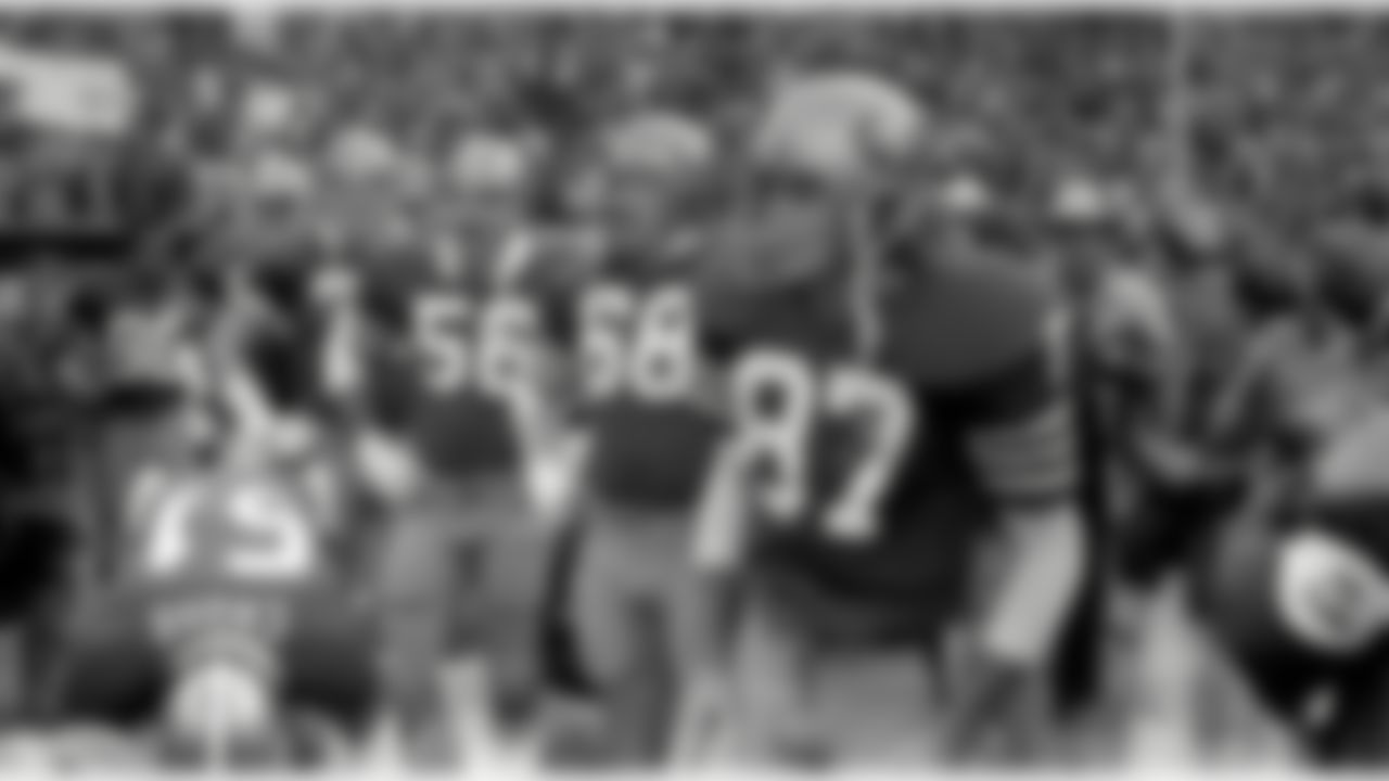 List of Players: (87) Dwight Clark, (68) John Ayers, (56) Fred Quillan during the NFC Championship game at Candlestick Park in San Fransisco on January 10, 1982. (AP Photo/Al Golub)