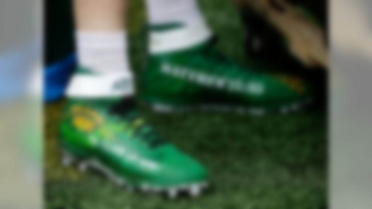 Philadelphia Eagles' Carson Wentz's cleats are seen during warmups before an NFL football game against the Indianapolis Colts, Sunday, Sept. 23, 2018, in Philadelphia.