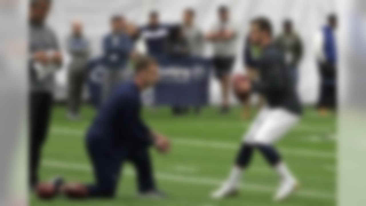 Penn State quarterback Trace McSorley runs a drill during Penn State's Pro Day in State College, Pa., Tuesday, March 19, 2019.