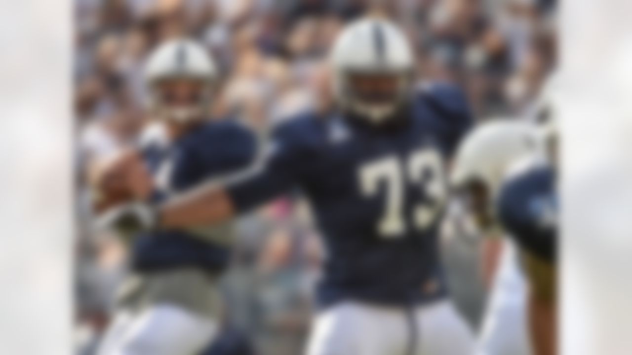 Background: From Lackawanna CC (Pa.) to Penn State
The skinny: Penn State rarely goes the junior college route, but the Nittany Lions did so with Palmer (6-7, 278), who went through spring practice and is projected to take over for second-round pick Donovan Smith at left tackle. Palmer, a North Carolina native who had grade issues and suffered a torn ACL as a high school senior, was considered a consensus national top-15 JC prospect. He is athletic and has a nice upside, but needs to get stronger and add bulk.