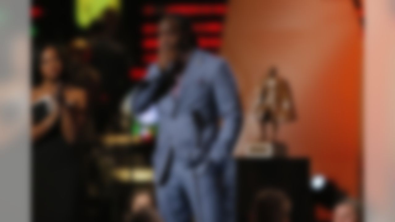 Charles Tillman of the Chicago Bears reacts as he accepts the Walter Payton NFL Man of the Year award during the 3rd annual NFL Honors at Radio City Music Hall on Saturday, Feb. 1, 2014, in New York. (Ric Tapia/NFL)