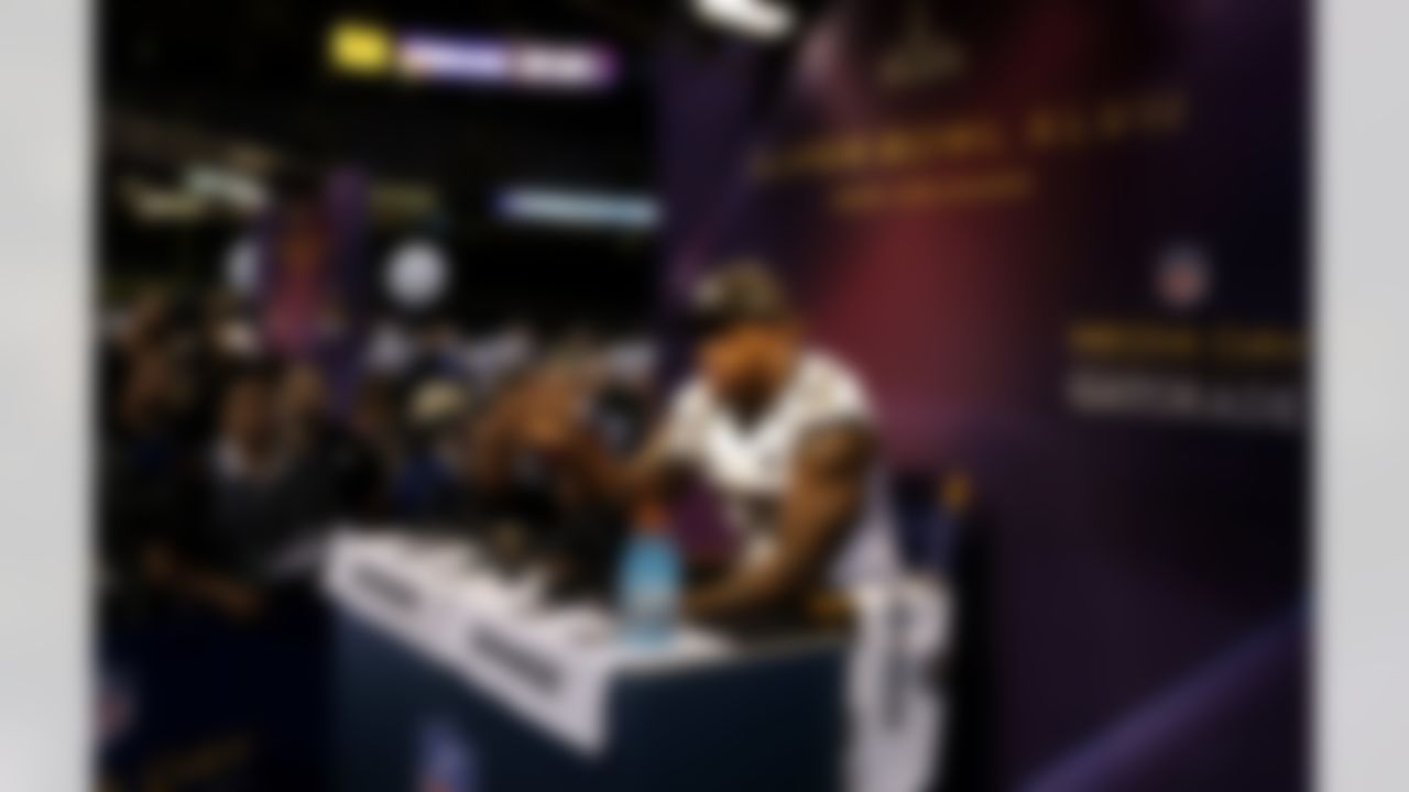 Baltimore Ravens linebacker Terrell Suggs during the Super Bowl XLVII Media Day at the Superdome on Tuesday, January 29, 2013 in New Orleans, LA. (Perry Knotts/NFL)