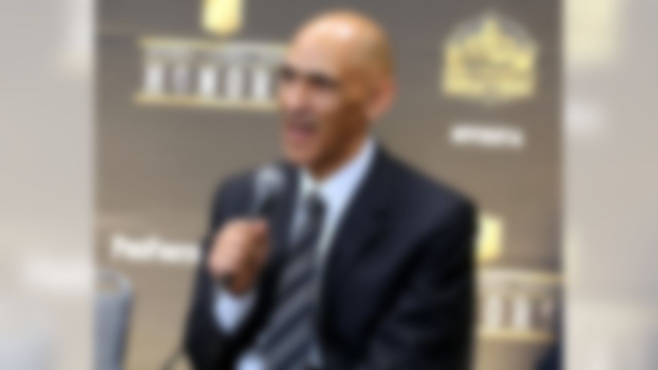 Former NFL player Tony Dungy, who will be inducted into the Pro Football Hall of Fame class of 2016, speaks in the Hall of Fame press room at the the 5th annual NFL Honors at the Bill Graham Civic Auditorium on Saturday, Feb. 6, 2016, in San Francisco. (Photo by Jack Dempsey/Invision for NFL/AP Images)