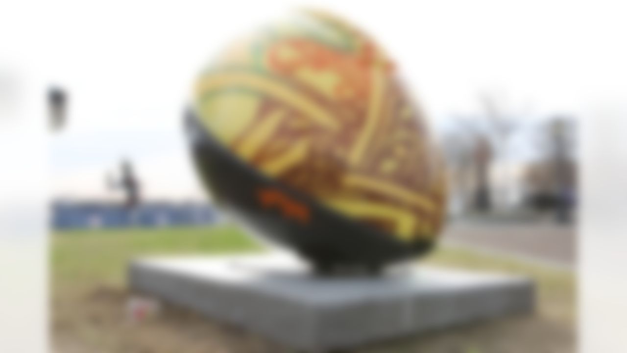 A giant football is displayed at Woldenberg Riverfront Park in New Orleans on Friday, February 1, 2013. (Perry Knotts/NFL)