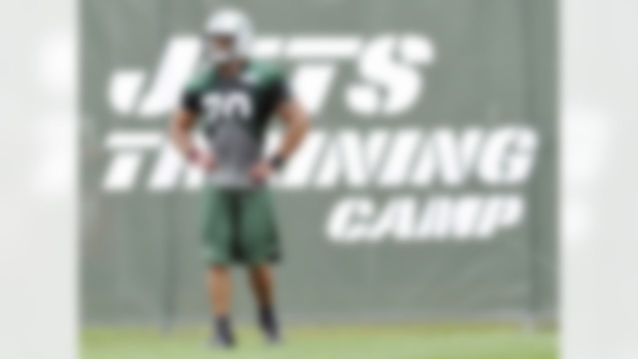 New York Jets safety LaRon Landry looks on during practice on opening day of their NFL football training camp Friday, July 27, 2012 in Cortland, N.Y. (AP Photo/Bill Kostroun)