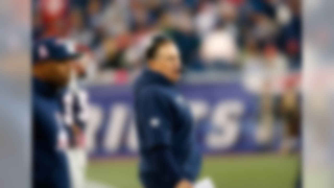 New England Patriots head coach Bill Belichick looks on during an NFL football game against the New Orleans Saints at Gillette Stadium on Sunday October 13, 2013 in Foxborough, Massachusetts. New England won 30-27. (AP Photo/Aaron M. Sprecher)