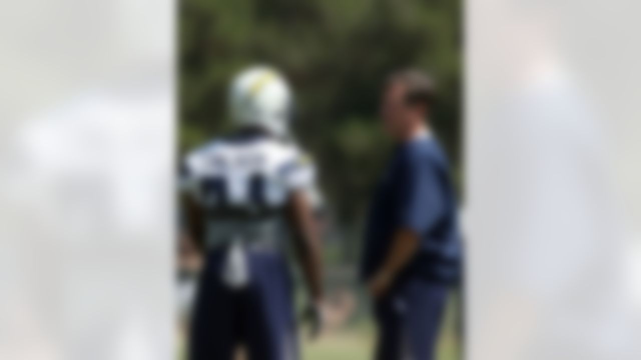 SAN DIEGO - MAY 03: Running back LaDainian Tomlinson #21 of the San Diego Chargers speaks with Head Coach Norv Turner during the Chargers Mini-Camp on May 3, 2008 at the Chargers Practice Facility in San Diego, California. (Photo by Donald Miralle/Getty Images)