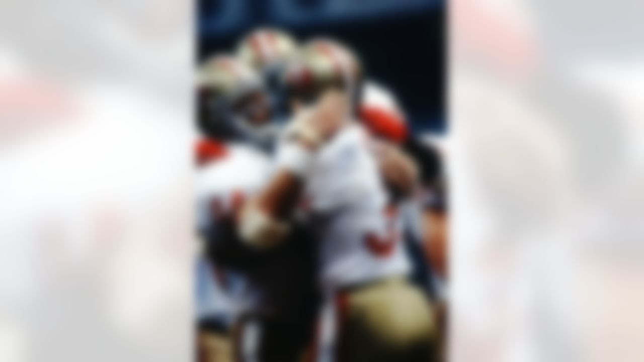 San Francisco 49ers fullback Tom Rathman (44) embraces running back Roger Craig (33) during a Super Bowl XXIV NFL game against the Denver Broncos in New Orleans, on January 28, 1990. The 49ers defeated the Broncos 55-10. (AP Photo/Vernon Biever)