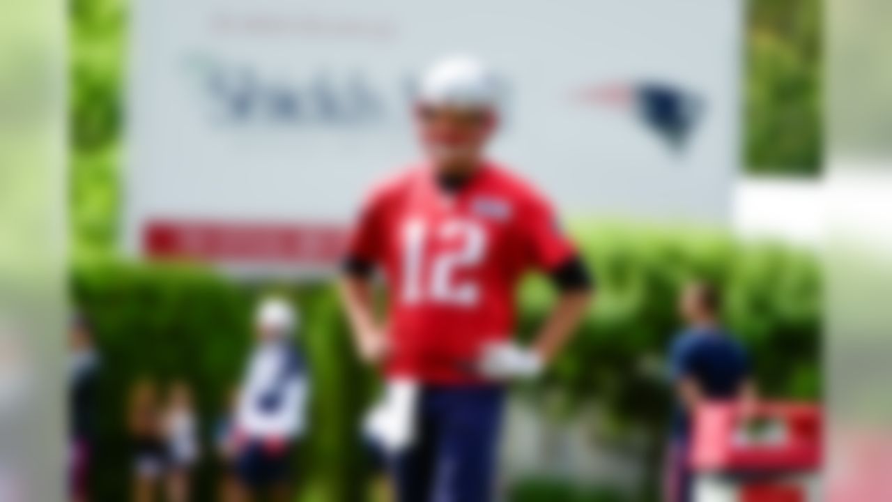 Monday, June 13, 2016: New England Patriots quarterback Tom Brady (12) watches teammates practice at the New England Patriots organized team activities held on the practice field at Gillette Stadium, in Foxborough, Massachusetts. Eric Canha/CSM (Cal Sport Media via AP Images)