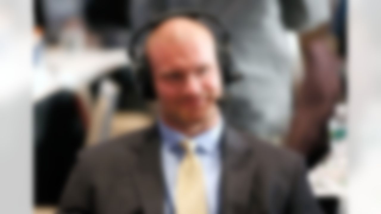 Former Green Bay Packers linebacker Brady Poppinga is interviewed on Radio Row at the Super Bowl XLVIII media center in the Sheraton Hotel on Wednesday, January 29, 2014 in New York, NY. (Perry Knotts/NFL)