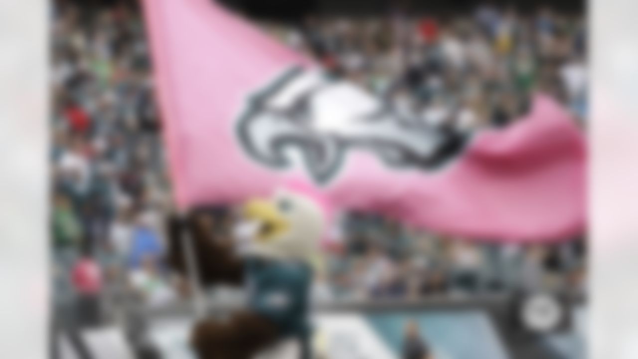 Swoop, the Philadelphia Eagles' mascot, performs before an NFL football game against the Arizona Cardinals, Sunday, Oct. 8, 2017, in Philadelphia.