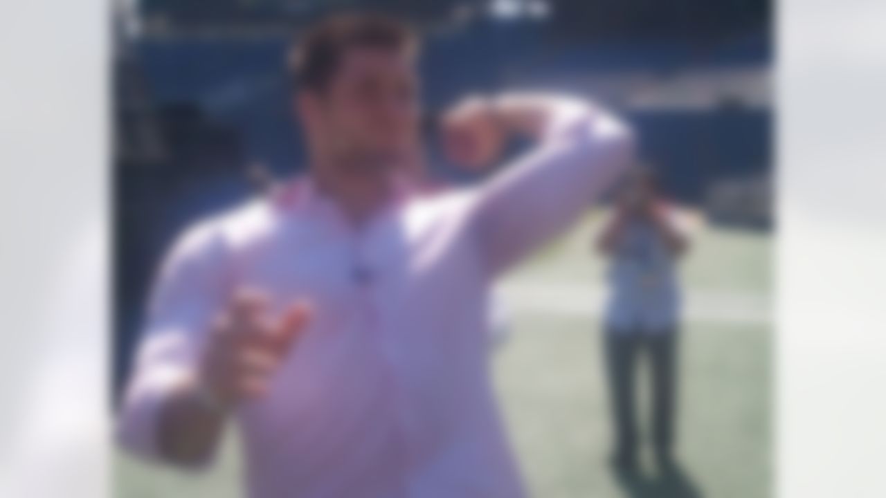 New York Jets quarterback Tim Tebow throws a football before delivering a sermon at Qualcomm Stadium in San Diego, California on June 17, 2012. (Kenny Legan/NFL)