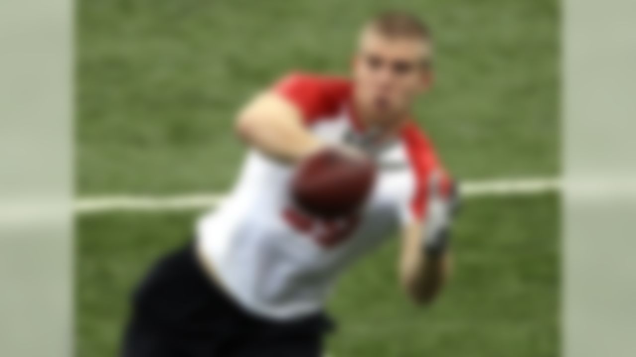 Wide out Jordy Nelson participates in drills during the 2008 NFL Scouting Combine at the RCA Dome in Indianapolis, Indiana on February 24, 2008.