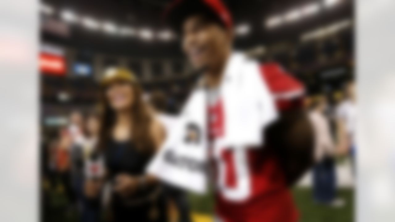 San Francisco 49ers wide receiver Kyle Williams laughs with Mireya Grisales of Telemundo Sports Network during the Super Bowl XLVII Media Day at the Superdome on Tuesday, January 29, 2013 in New Orleans, LA. (Perry Knotts/NFL)