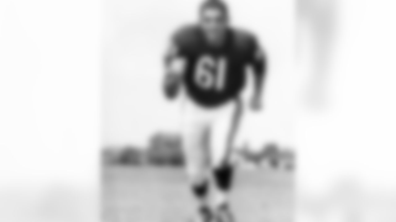 Chicago Bears linebacker Bill George (61) poses during training camp at St. Joseph's College in Rensselaer, Ind., Aug. 12, 1964. (National Football League)