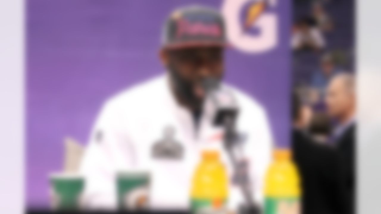 New England Patriots cornerback Darrelle Revis speaks during Media Day for Super Bowl XLIX at the U.S. Airways Center on Tuesday, January 27, 2015 in Phoenix, AZ. (Perry Knotts/NFL)