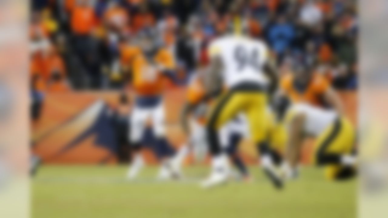 Denver Broncos quarterback Peyton Manning (18) during an NFL divisional playoff football game against the Pittsburgh Steelers on Sunday, Jan. 17, 2016 in Denver. The Broncos won, 23-16. (Ric Tapia/NFL)