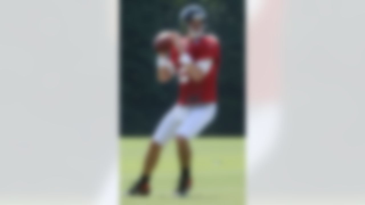 Atlanta Falcons quarterback Matt Ryan drops back to pass during an NFL football training camp session, Monday, July 30, 2012 in Flowery Branch, Ga. (AP Photo/John Amis)