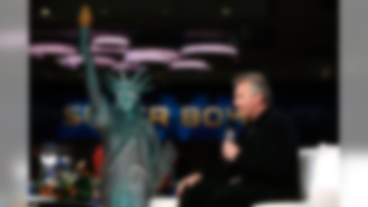 San Francisco 49ers Hall of Fame quarterback Joe Montana speaks on the NFL Network set on Radio Row at the Super Bowl XLVIII media center in the Sheraton Hotel on Thursday, January 30, 2014 in New York, NY. (Perry Knotts/NFL)