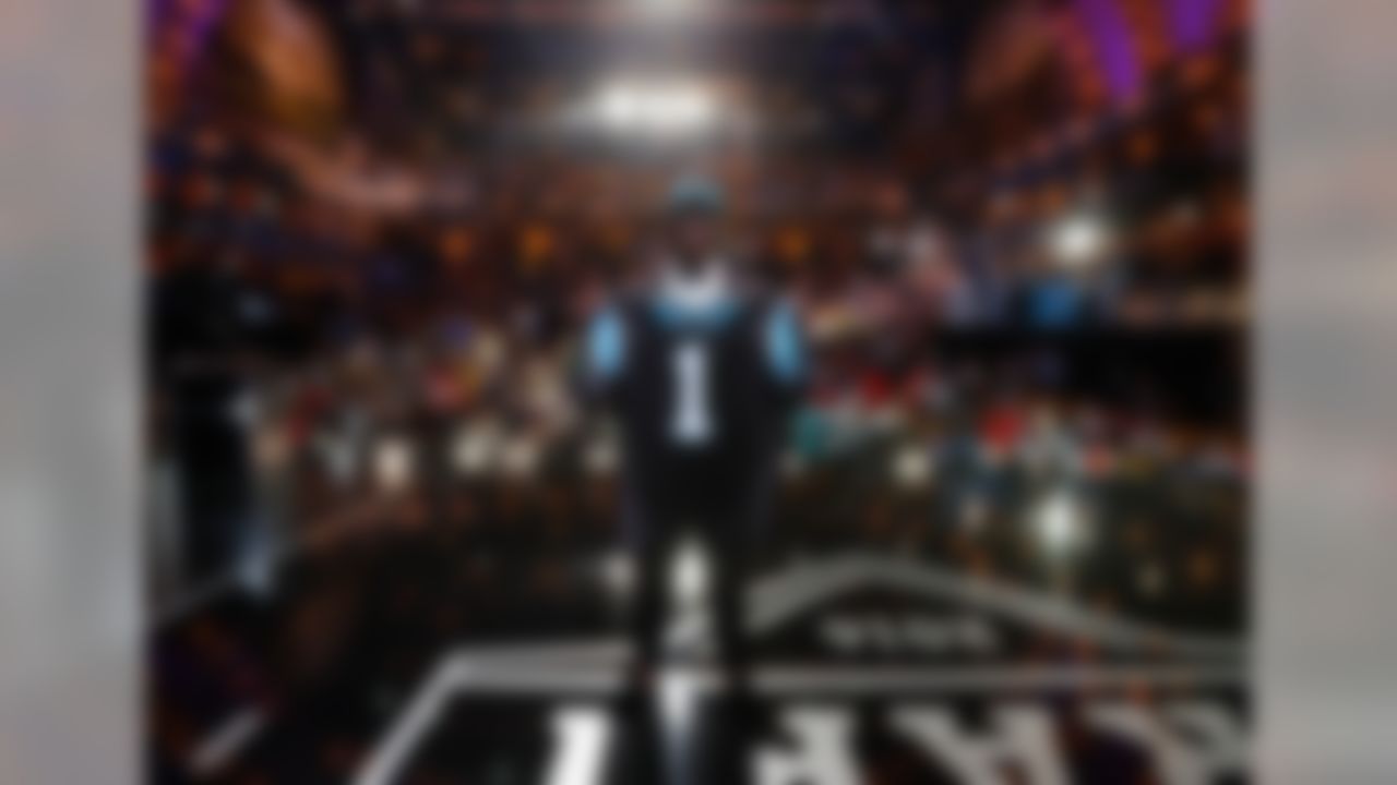 Louisiana Tech defensive tackle Vernon Butler holds up his jersey after being drafted by the Carolina Panthers during the 2016 NFL Draft at the Auditorium Theatre on Thursday, April 28, 2016 in Chicago. (Ben Liebenberg/NFL)