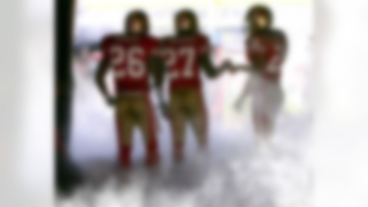 San Francisco defensive backs Mark Roman, Walt Harris and Keith Lewis await to be introduced prior to the Niners 9-3 victory over the Minnesota Vikings at Monster Park on Sunday, November 5, 2006 in San Francisco, California. Photo by Getty Images.